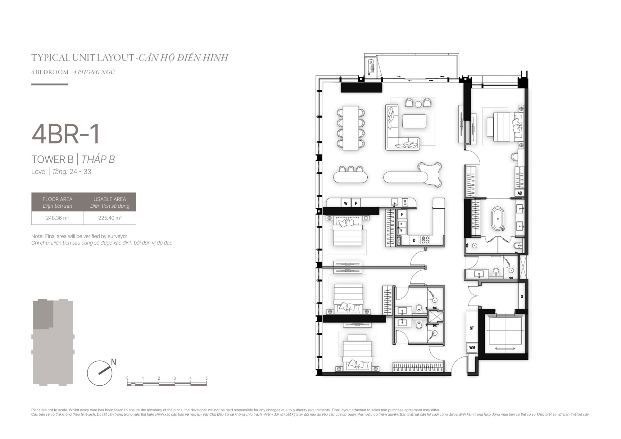 Layout và kiểu căn hộ 4 phòng ngủ