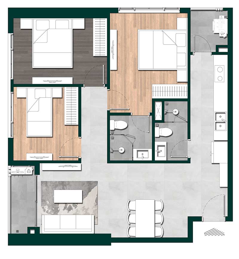 Căn hộ 3 PN 88,19m²