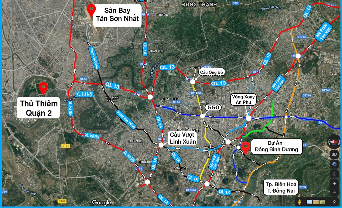 Vị trí dự án đông bình dương trên Google map