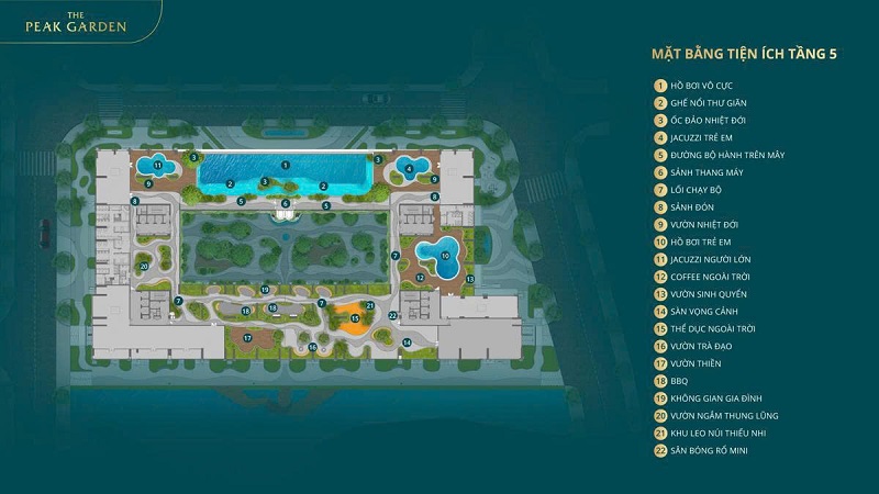 Mặt bằng tiện ích The Peak Garden tại tầng 2