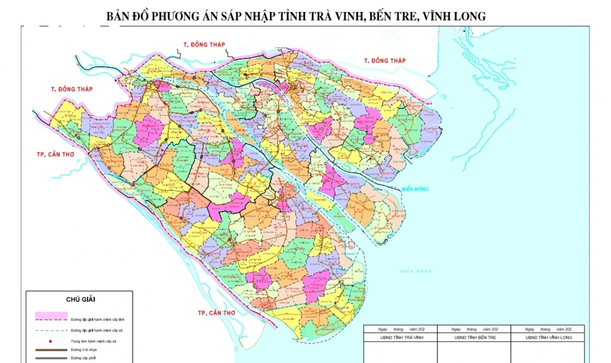 Bản đồ hành chính tỉnh Vĩnh Long sau khi sáp nhập 3 tỉnh