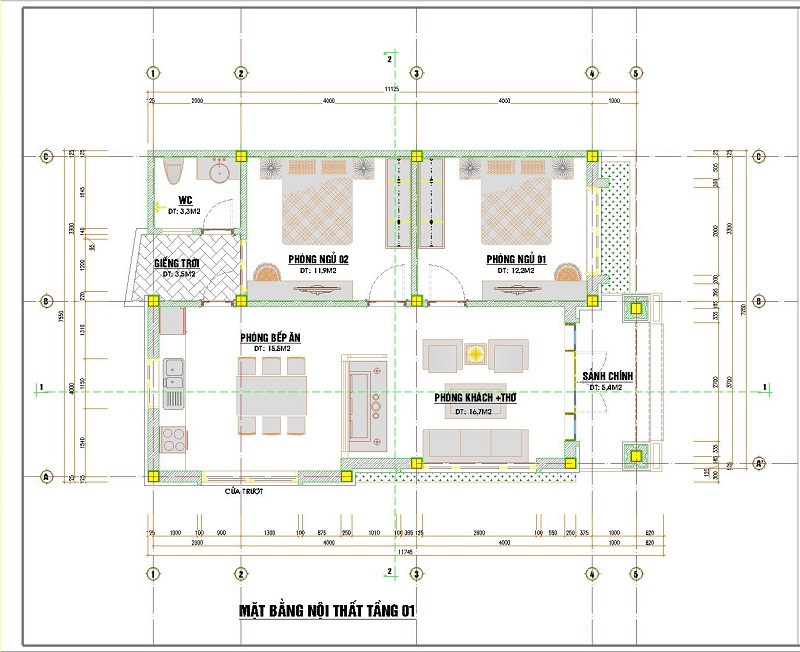 Mẫu nhà cấp 4 đẹp 100m2 3 phòng ngủ mái tôn
