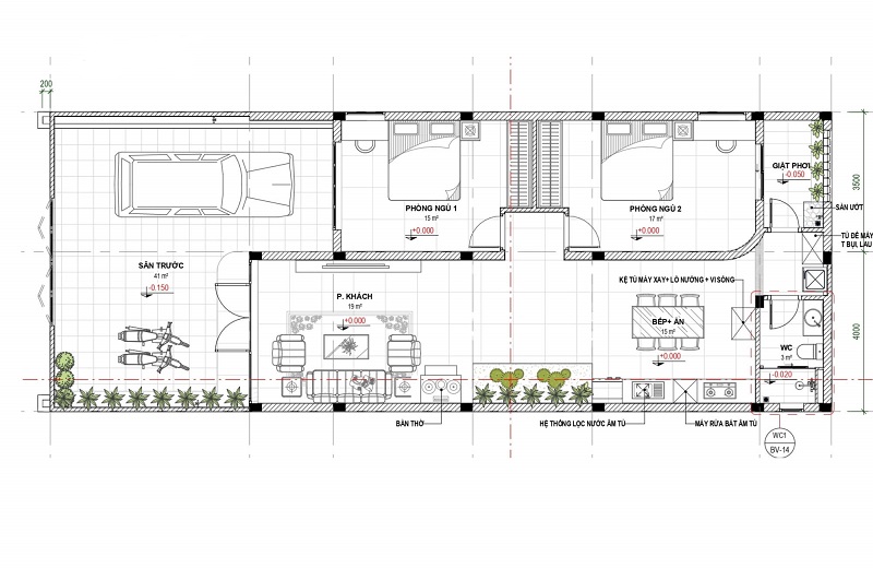 Mẫu nhà cấp 4 đẹp 100m2 3 phòng ngủ 5x20