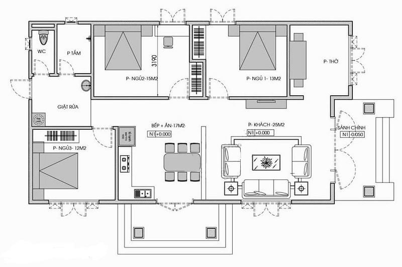 Mẫu nhà cấp 4 đẹp 100m2 3 phòng ngủ mái Thái