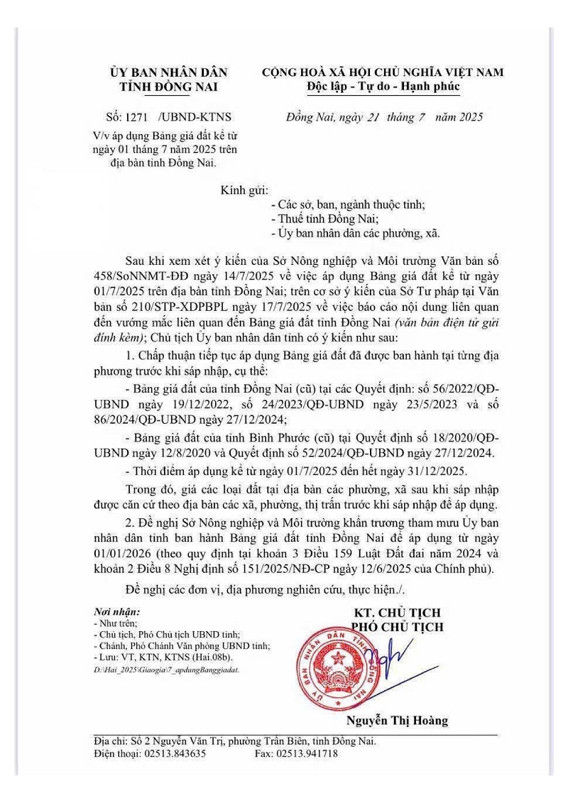 bảng giá đất Đồng Nai