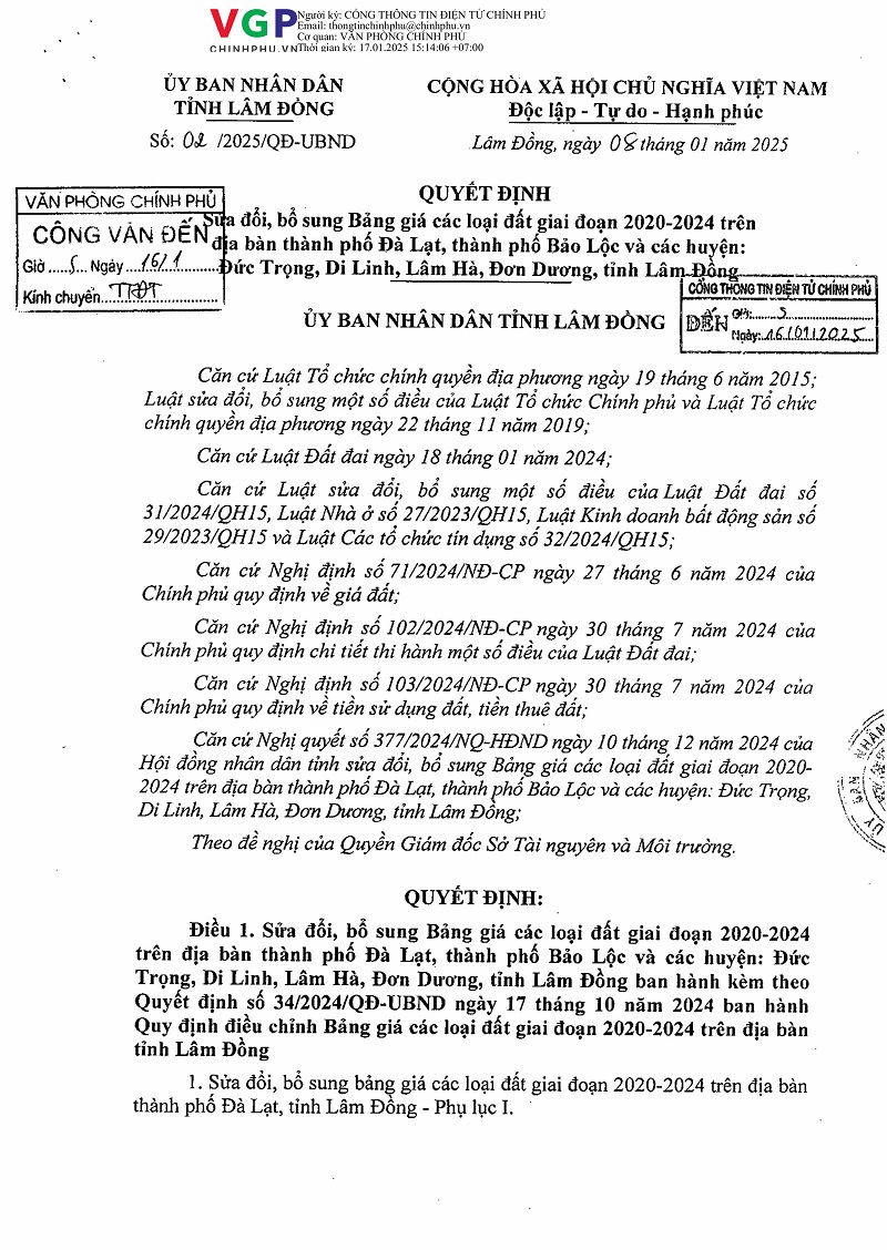 giá đất Lâm Đồng