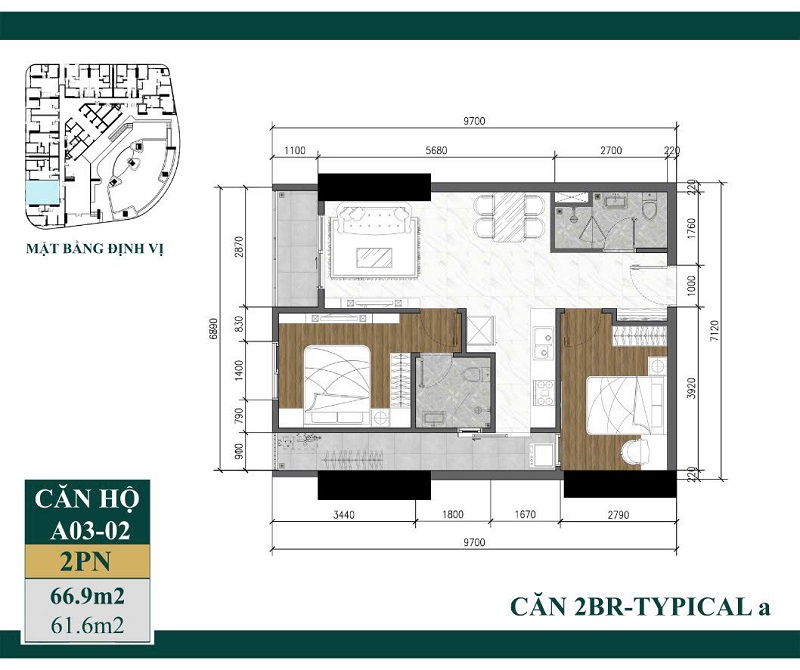 Layout căn hộ 2PN