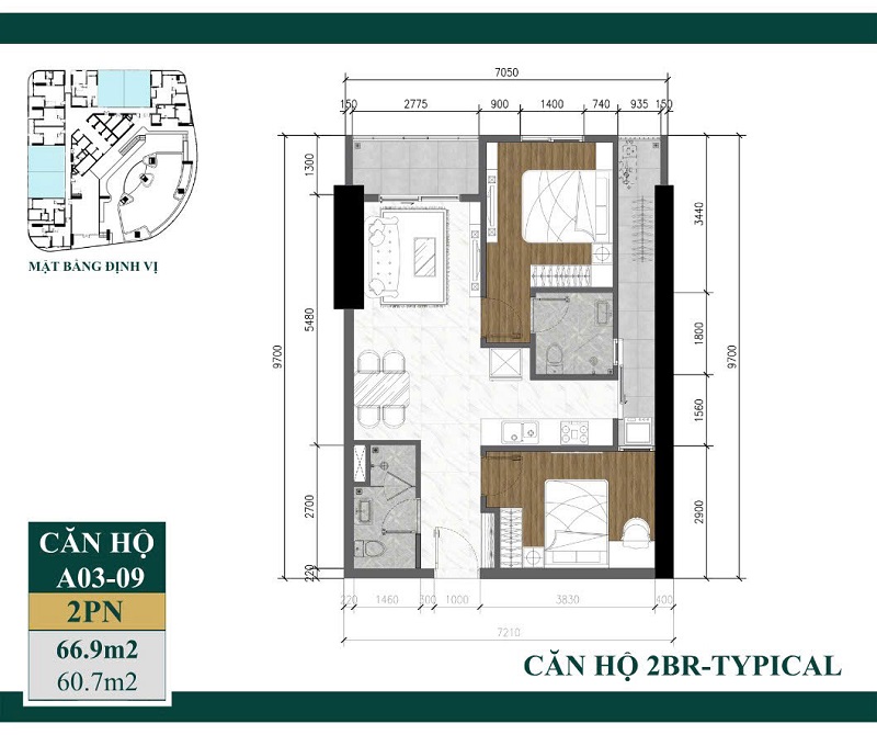 Layout căn hộ 2PN