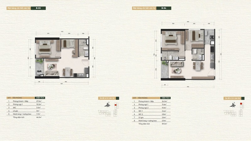 Layout căn hộ 2 phòng ngủ