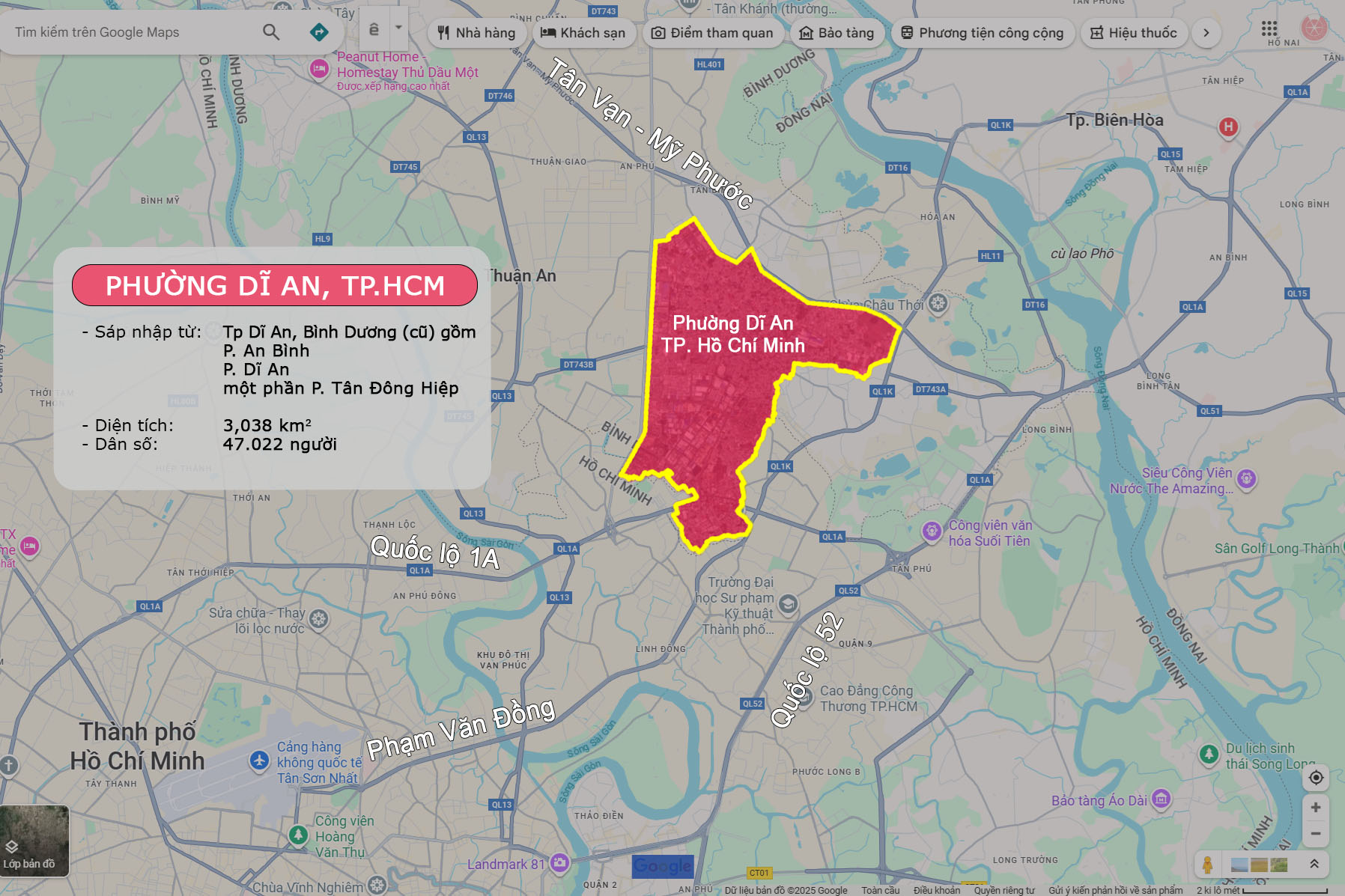 Địa giới phường Dĩ An, TP HCM sau sáp nhập