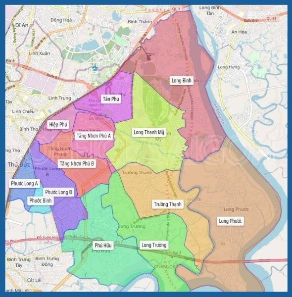 Bản đồ quận 9 trước khi sáp nhập