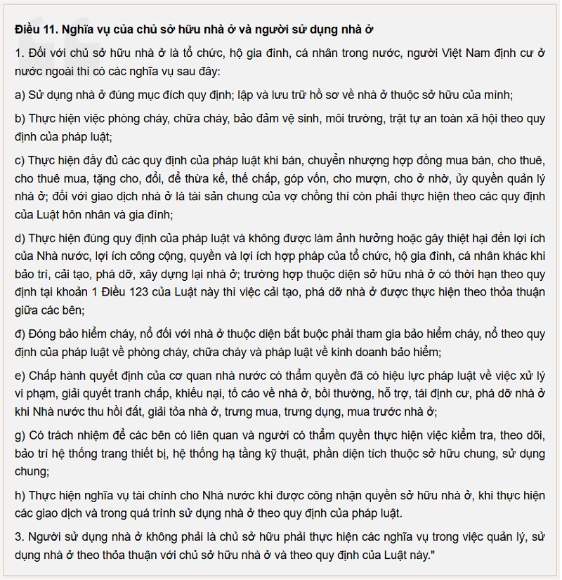 Khoản 1 & 3 Điều 11 Luật nhà ở 2014 (Nguồn: luatminhkhue.vn)