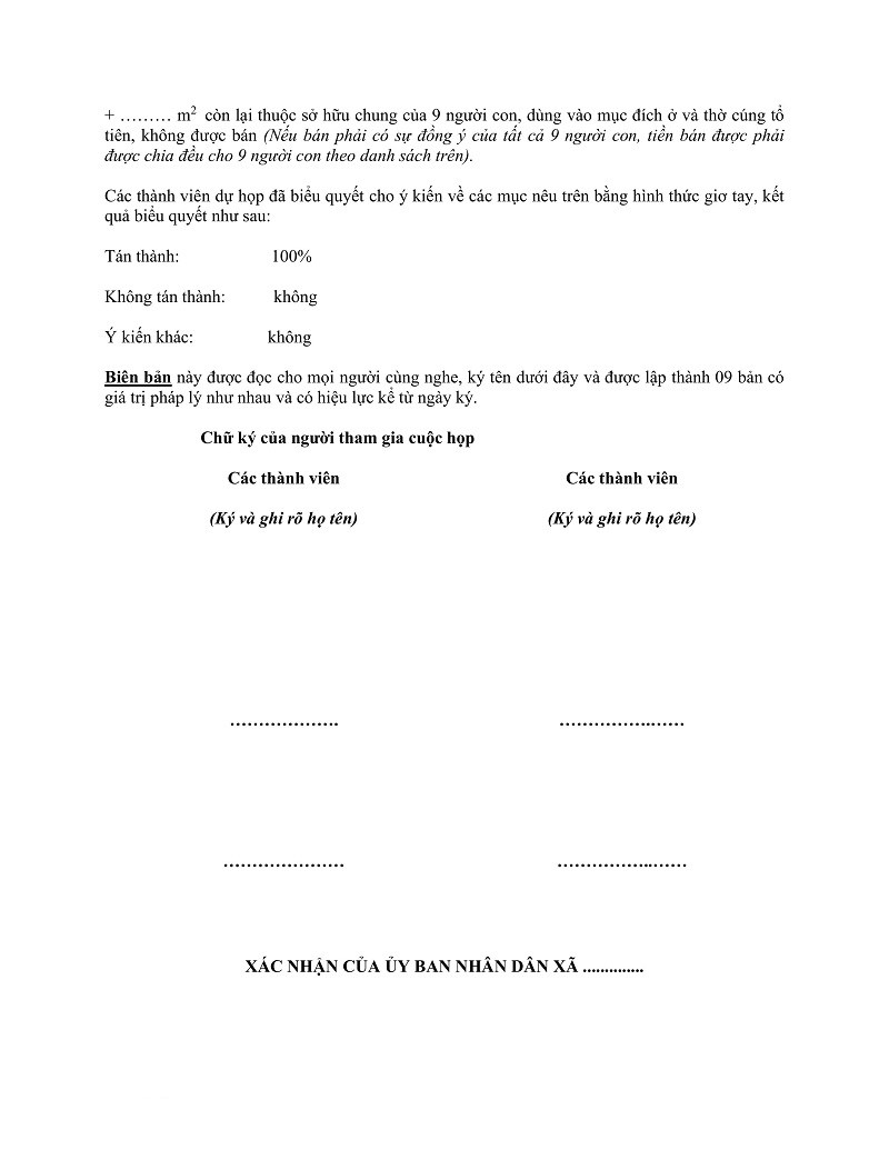 Mẫu biên bản họp gia đình phân chia đất 2025 - Trang 2
