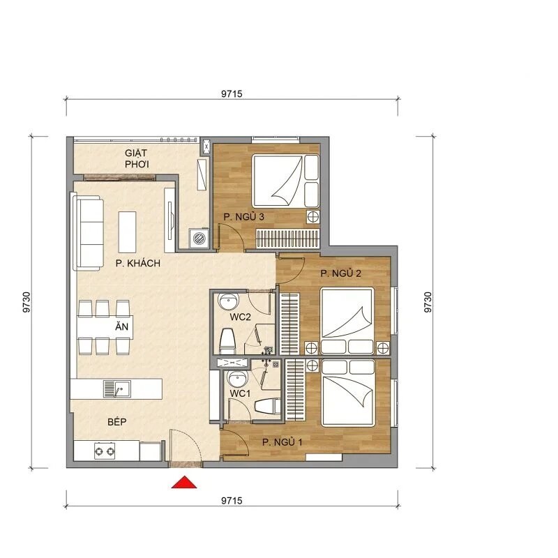 Thiết kế căn 3PN diện tích 84.3 m²