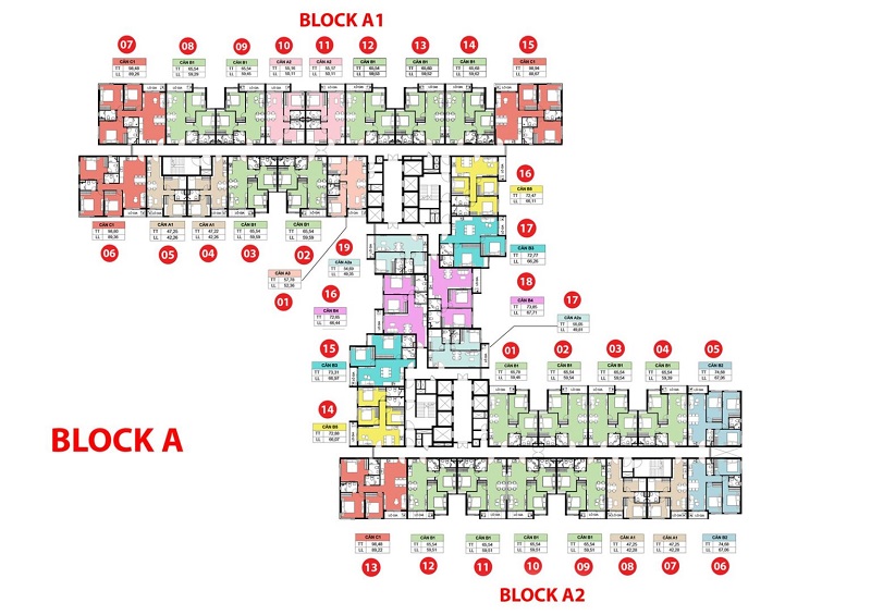 Mặt bằng tầng 12-18 và 21-29 của Block A