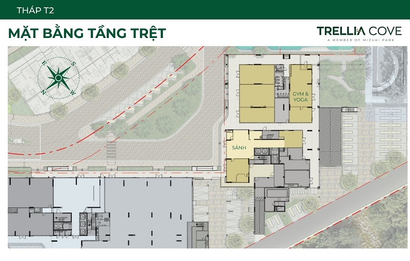 Mặt bằng tầng trệt tháp T2