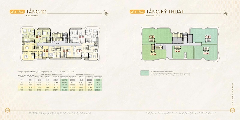 Mặt bằng tầng 12 và tầng kỹ thuật